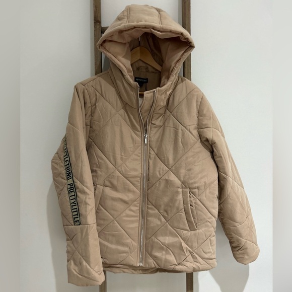 PrettyLittleThing Jackets & Blazers - PrettyLittleThing Stone Peach Skin Diamond Quilted Oversized Jacket Size 8